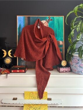 Design Dragon Rust Boucle Wool Blend Wrap Shawl Cardigan One Size Boho